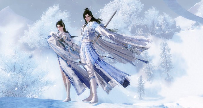 《一梦江湖》新时装「剑锋雪吟」即将上线，“晴冬闲趣”主题挂件·雪墩墩可集花笺兑换